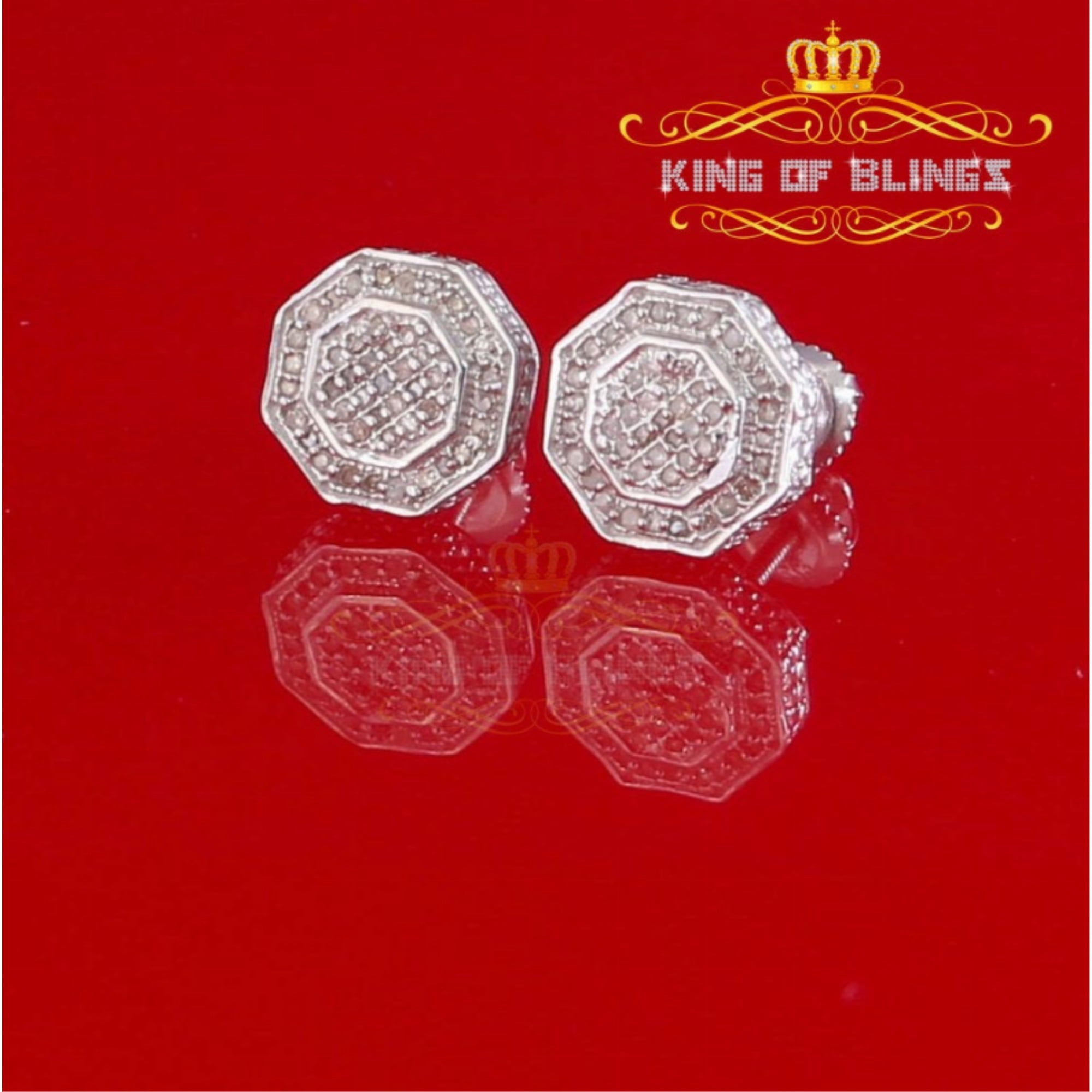 King of Bling's Women's Stud in 925 White Sterling Silver 0.33ct Diamond Stud Men's Earrings