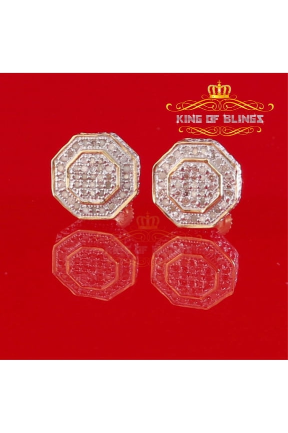 King of Bling's Women's Stud in 925 Yellow Sterling Silver 0.33ct Diamond Stud Men's Earrings