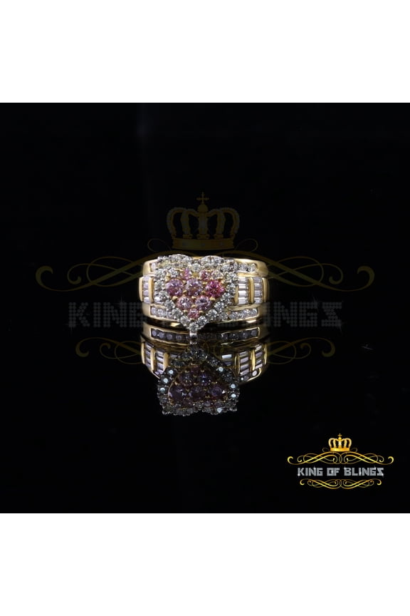 King of Bling's Womens 1.50ct 925 Silver VVS D Pink Moissanite Yellow Cinderella HEART Ring SZ 8