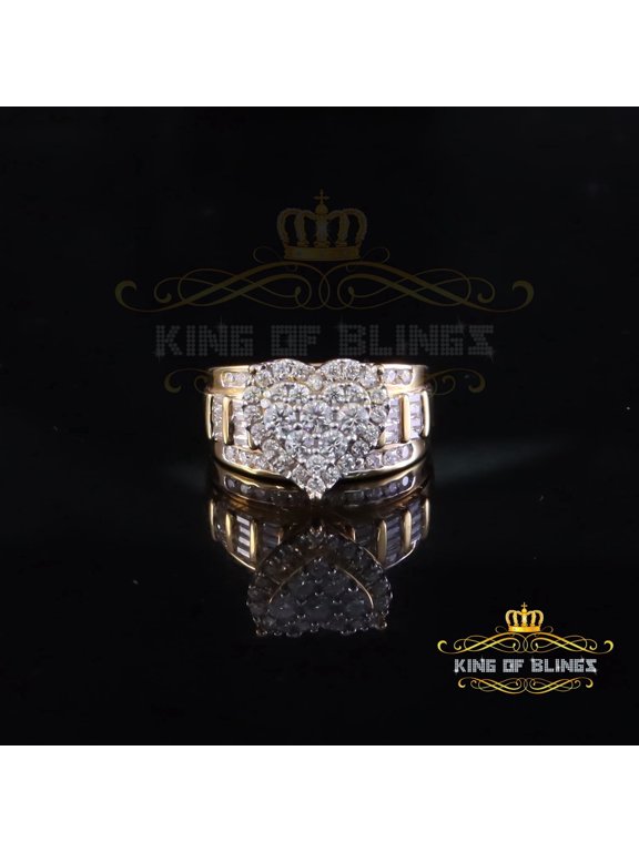 King of Bling's Womens Cindarella Heart Ring Yellow 925 Silver 1.00ct VVS D Round Moissanite SZ7