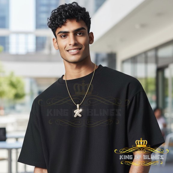 King of Bling's Yellow 925 Silver 6.35ct CZ 3D letter Cursive Initial 'K' Pendant Necklace 1.00