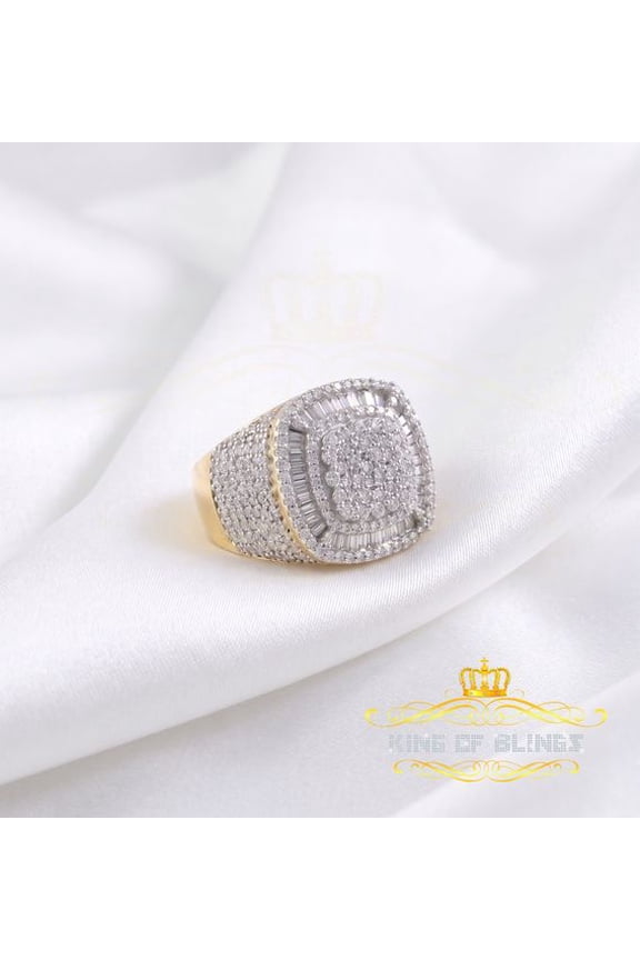 King of Bling's Yellow 925 Silver 6.50ct VVS 'D' Moissanite Stone Square Men's Rings Size 10