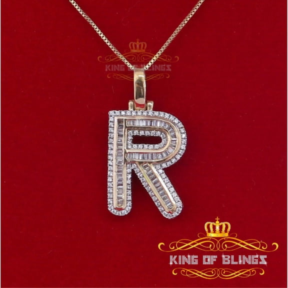 King of Bling's Yellow Bugutte Initial Alphabet'R' Sterling Silver Pendant 1.90ct Cubic Zirconia