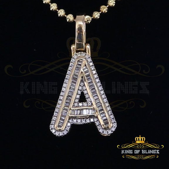 King of Bling's Yellow Bugutte Initial Alphabet'A' Sterling Silver Pendant 1.43ct Cubic Zirconia