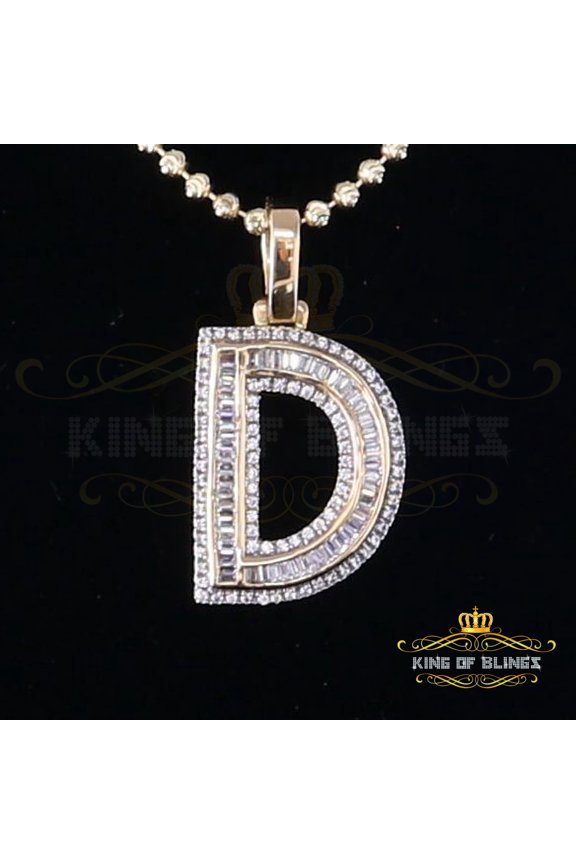 King of Bling's Yellow Bugutte Initial Alphabet'D' Sterling Silver Pendant 1.52ct Cubic Zirconia