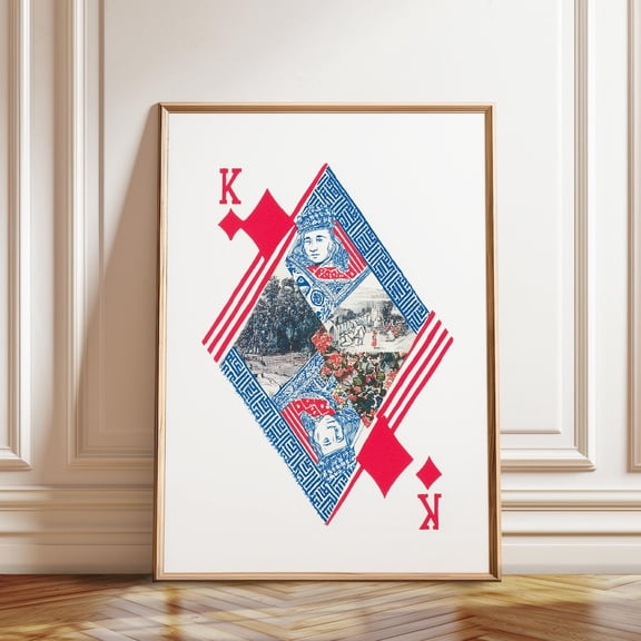 King of Diamonds Modern Playing Card Illustration Art, Unframed Paper Poster 8x10in