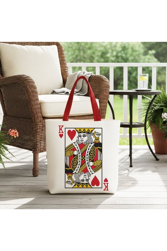 King of Hearts Card Canvas Tote Bag, Classic Retro Love Valentine Gift Bag