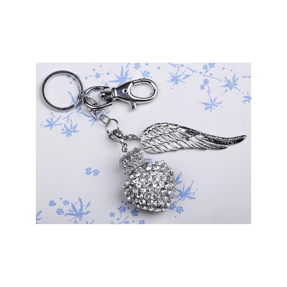 King of Hearts Crystal Clear Rhinestone Bling Ice Wing Crown Clip Loop Keychain