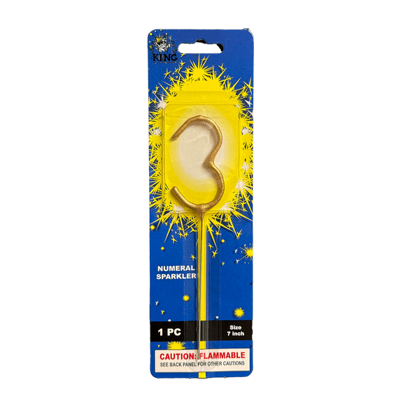 King of Sparklers Cake Sparkler Numeral 3 Sparkler for Birthdays, Anniversaries or Milestones