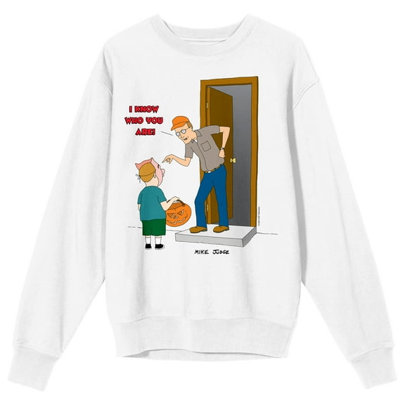 King of the Hill Dale Gribble I Know Who You Are Adult White Crew Neck Sweatshirt-Large