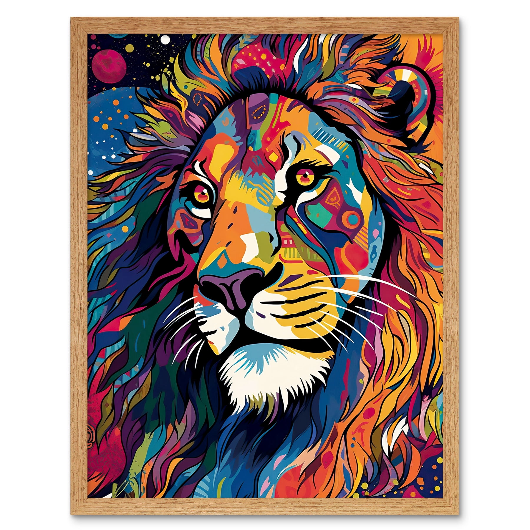 King of the Jungle Lion Head Psychedelic Folk Portrait Vibrant ...