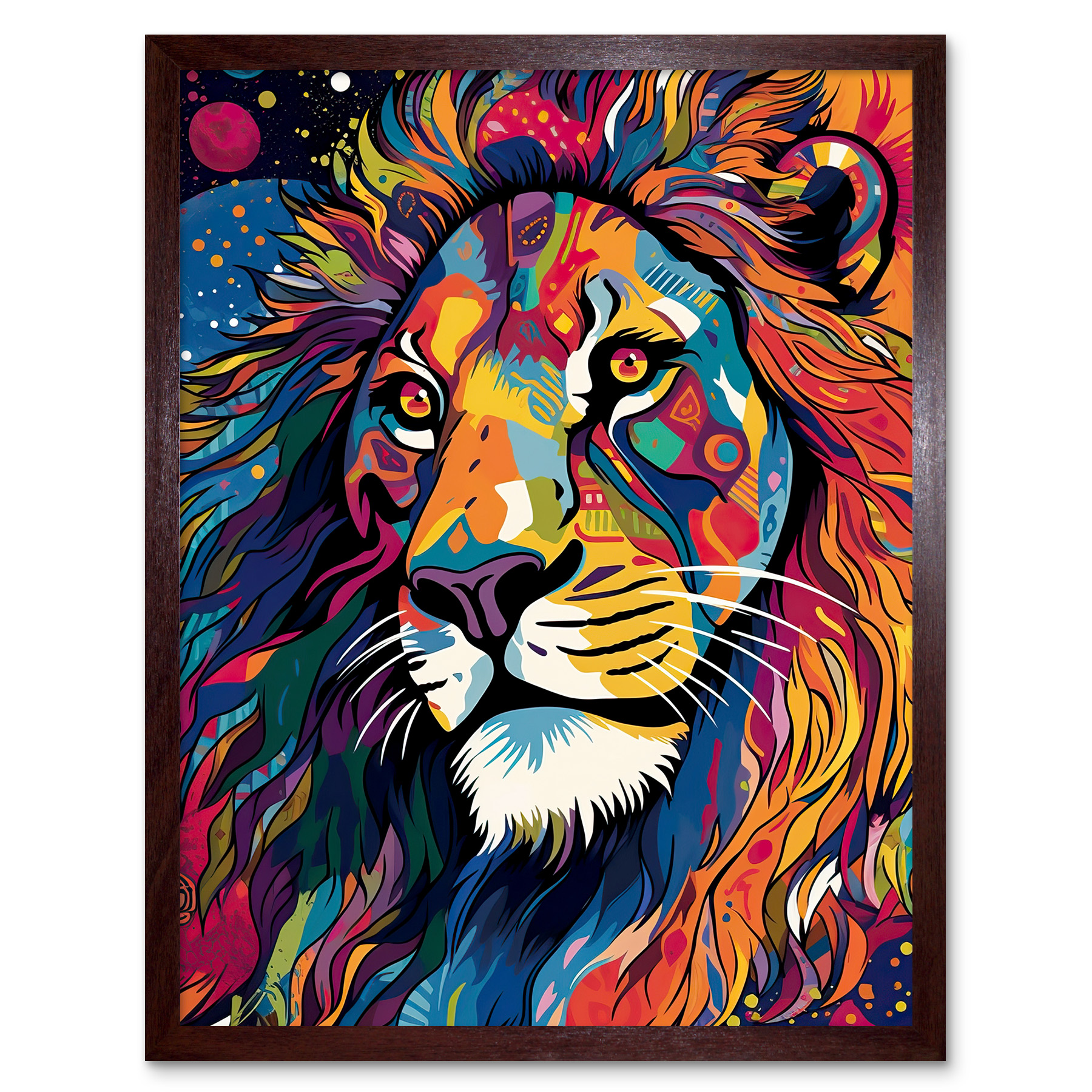 King of the Jungle Lion Head Psychedelic Folk Portrait Vibrant ...