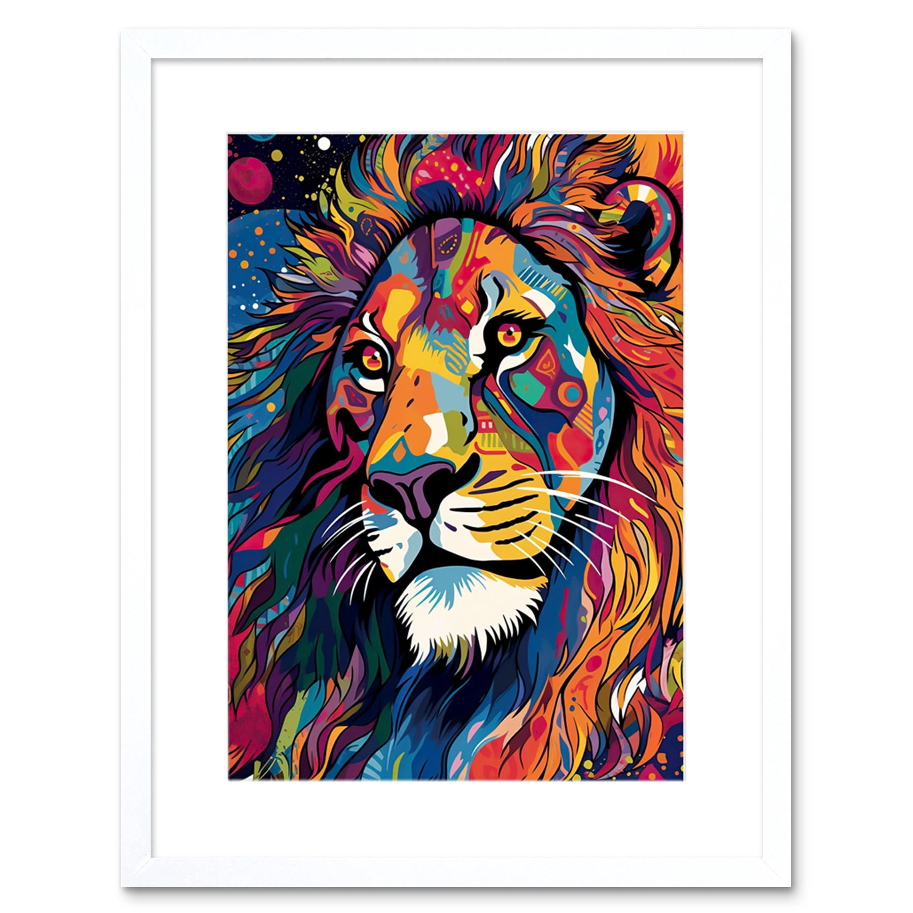 King of the Jungle Lion Head Psychedelic Folk Portrait Vibrant ...