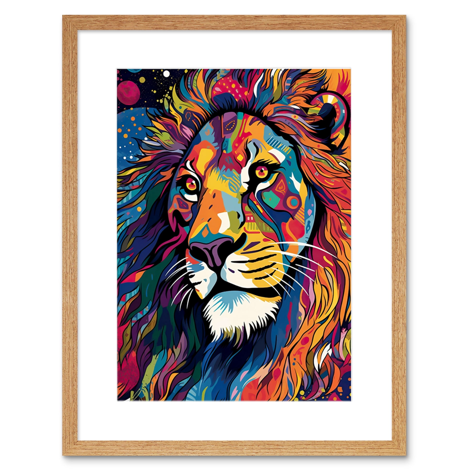 King of the Jungle Lion Head Psychedelic Folk Portrait Vibrant ...