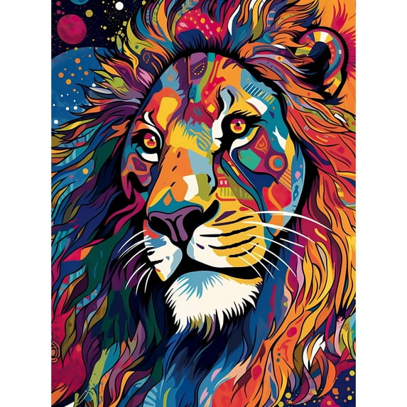 King of the Jungle Lion Head Psychedelic Folk Portrait Vibrant ...