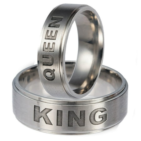 King or Queen Stainless Steel Wedding Band Ring Men Women Ginger Lyne Collection