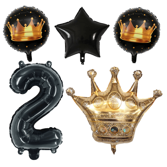 King's 2nd Birthday Party Balloons Black Gold Crown Number Set