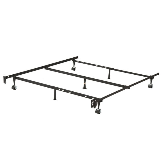 King's Brand 7-Leg Heavy Duty Adjustable Metal Queen Size Bed Frame with Center Support Rug Rollers and Locking Wheel