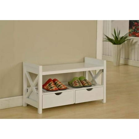King's Brand Furniture - Wood Shoe Storage Bench with Drawers White Finish