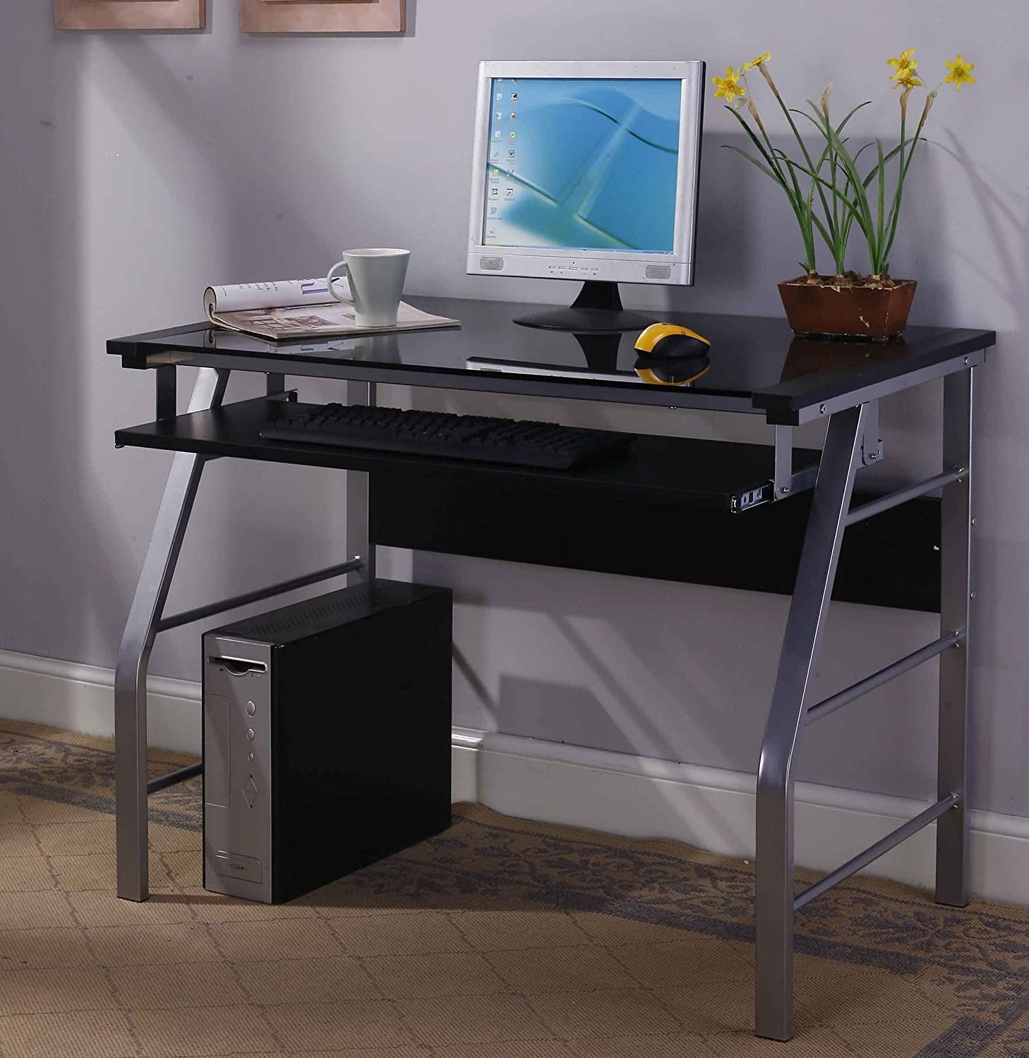 King's Brand Glass and Metal Home Office Computer Workstation Desk ...