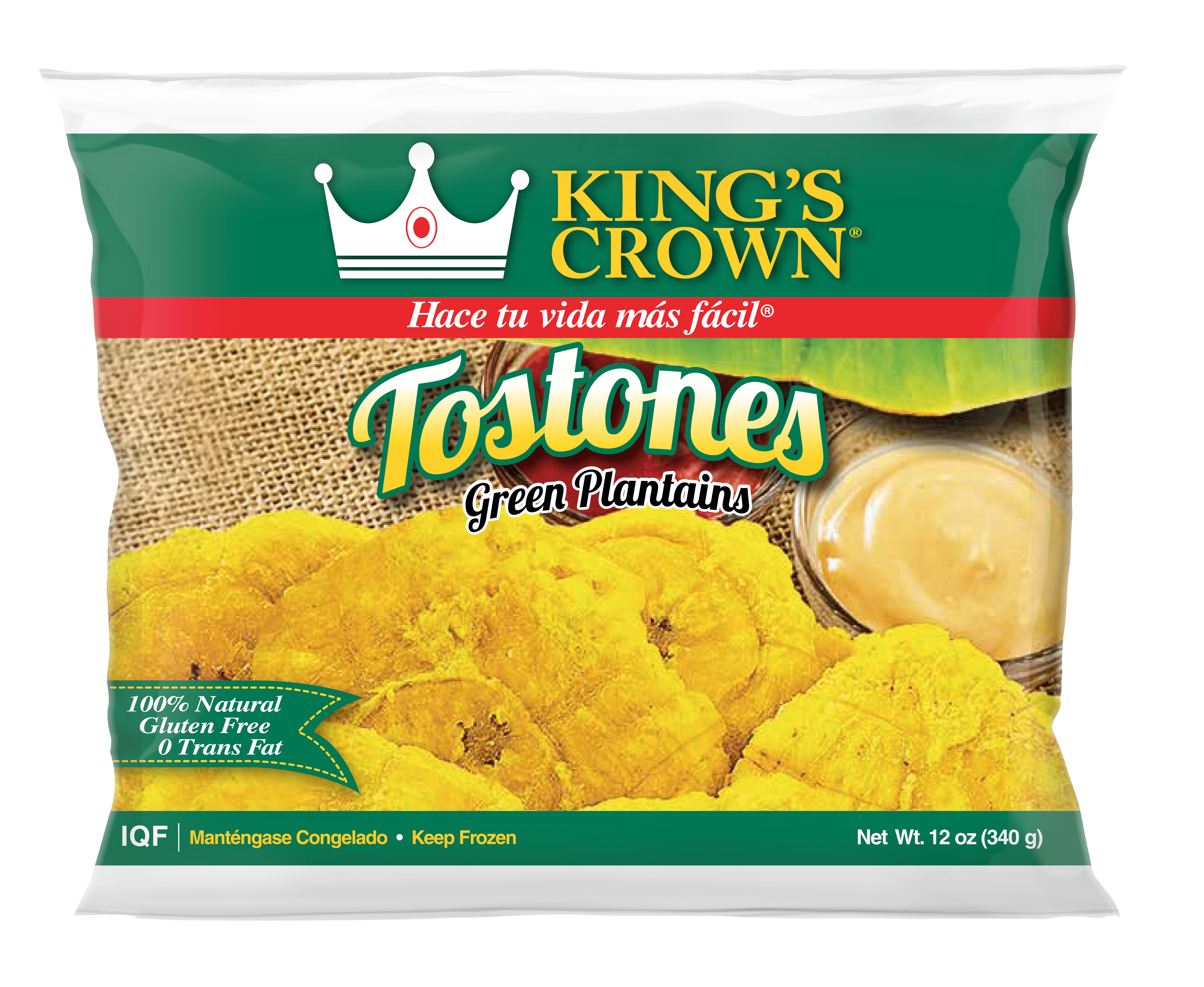 King's Crown Foods, Fried Green Plantains, Tostones, 12 oz Plastic Bag (Frozen)