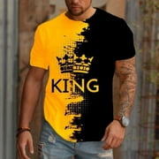 King's Crown T-Shirt Graphic Print   Black  Gold Crew Neck - Short Sleeve - Fashion Tee - Size M - 3XL