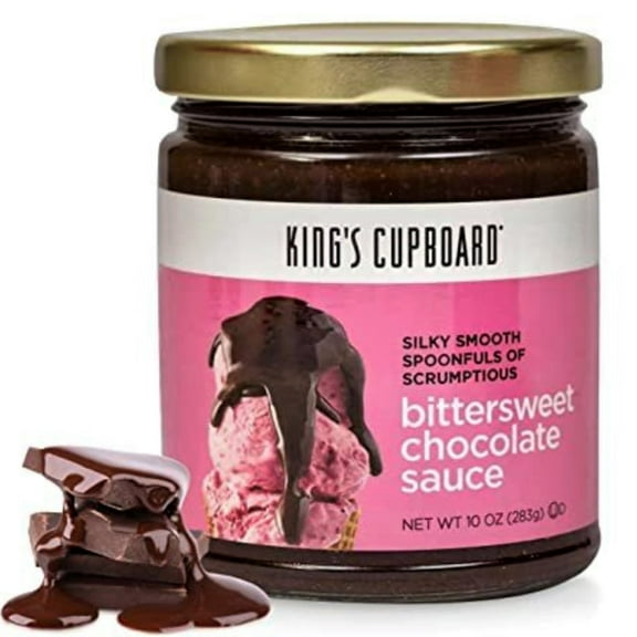 King's Cupboard Bittersweet Chocolate Sauce, 10 oz - The Perfect Hot Fudge Sauce for Topping Ice Cream & Desserts, Chocolate Coffee Drizzle, Baking, Fondue, Gluten-Free, Kosher, All Natural