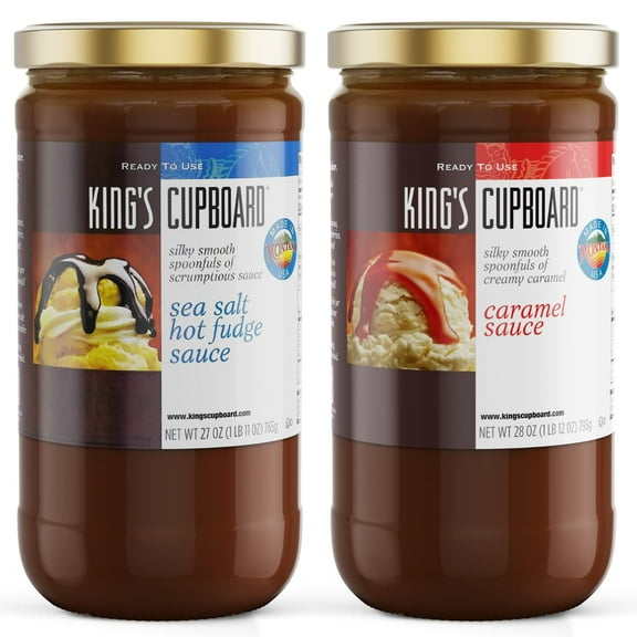 King's Cupboard Caramel Sauce and Sea Salt Hot Fudge Combo Pack - 2 jar Dessert Sauce and Ice Cream Topping, Chocolate and Caramel Syrup, Perfect for Baking, Ice Cream and as a Fruit Dip