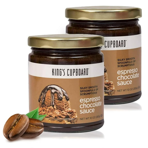 King's Cupboard Espresso Chocolate Sauce, 10 oz - The Perfect Hot Fudge Sauce for Topping Ice Cream & Desserts, Chocolate Coffee Drizzle, Baking, Fondue, Ganache - Gluten-Free, Kosher, All Natural