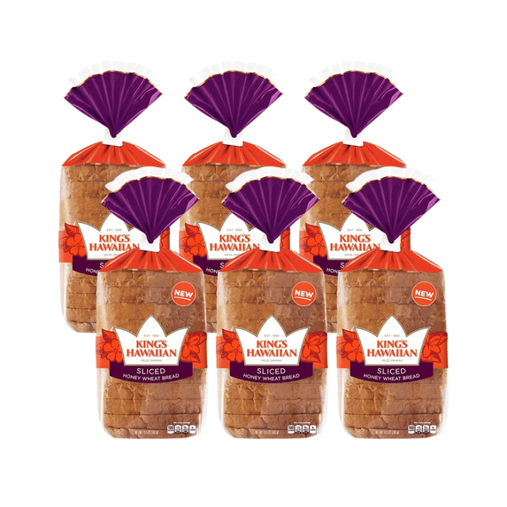 King's Hawaiian Honey Wheat Sliced Hawaiian Bread, Sliced Bread, 13.5 oz (Pack of 6)