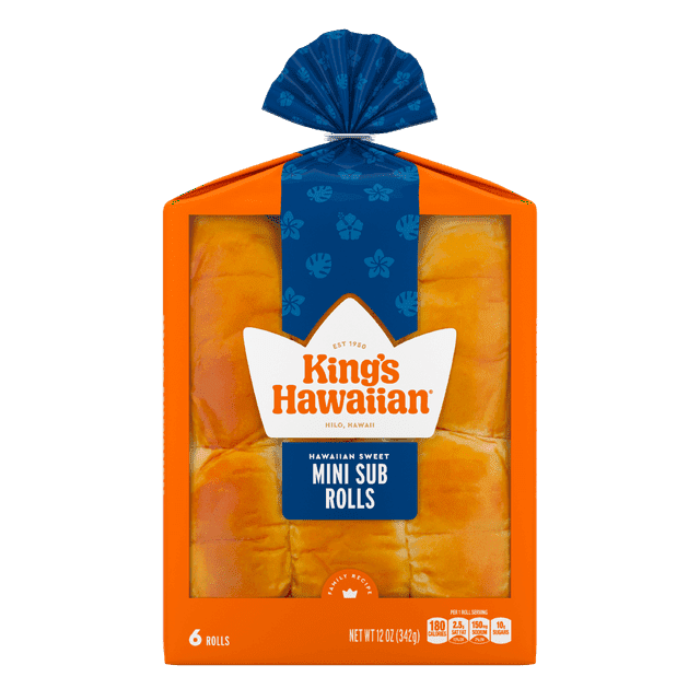 King's Hawaiian Original Hawaiian Sweet Mini Sub Rolls 6 Count, 12 oz, Shelf-Stable pack of 2
