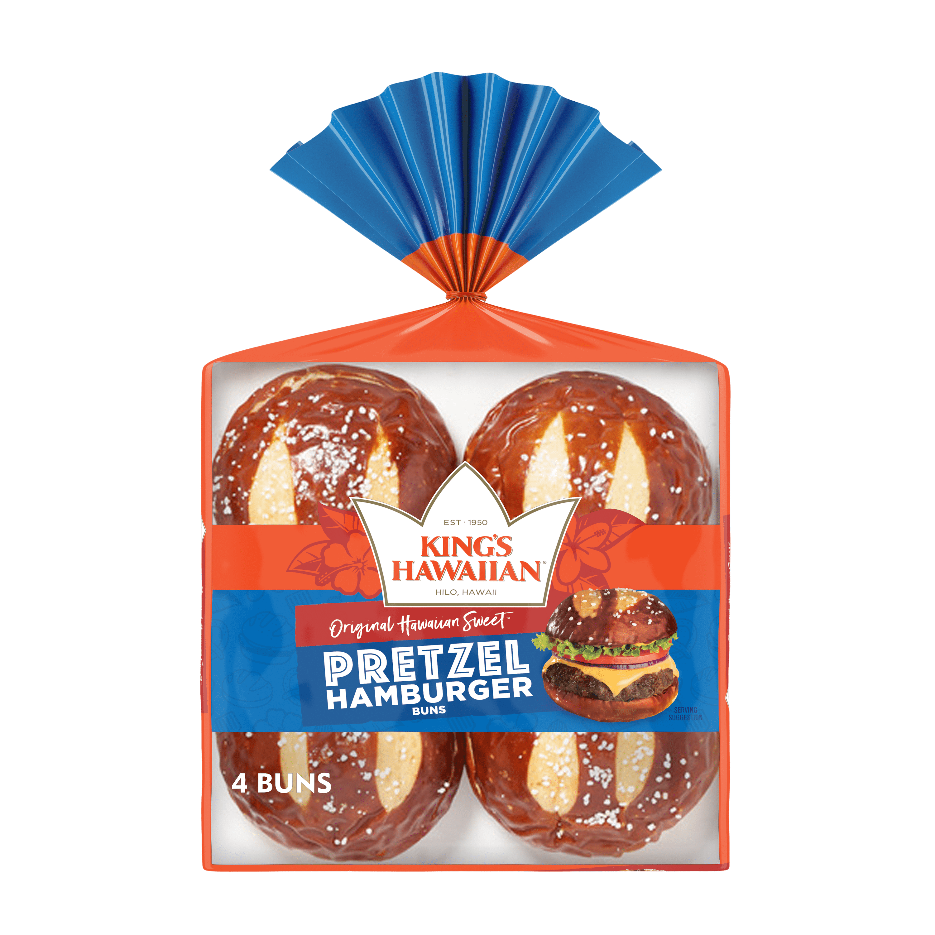 King's Hawaiian Original Hawaiian Sweet Pretzel Hamburger Buns, 4 ct