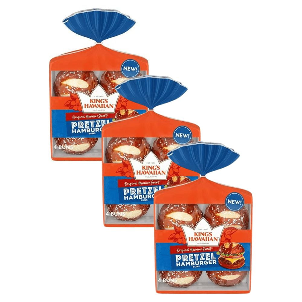 King's Hawaiian Sweet Pretzel Hamburger Buns, Savory Bread Buns, 4