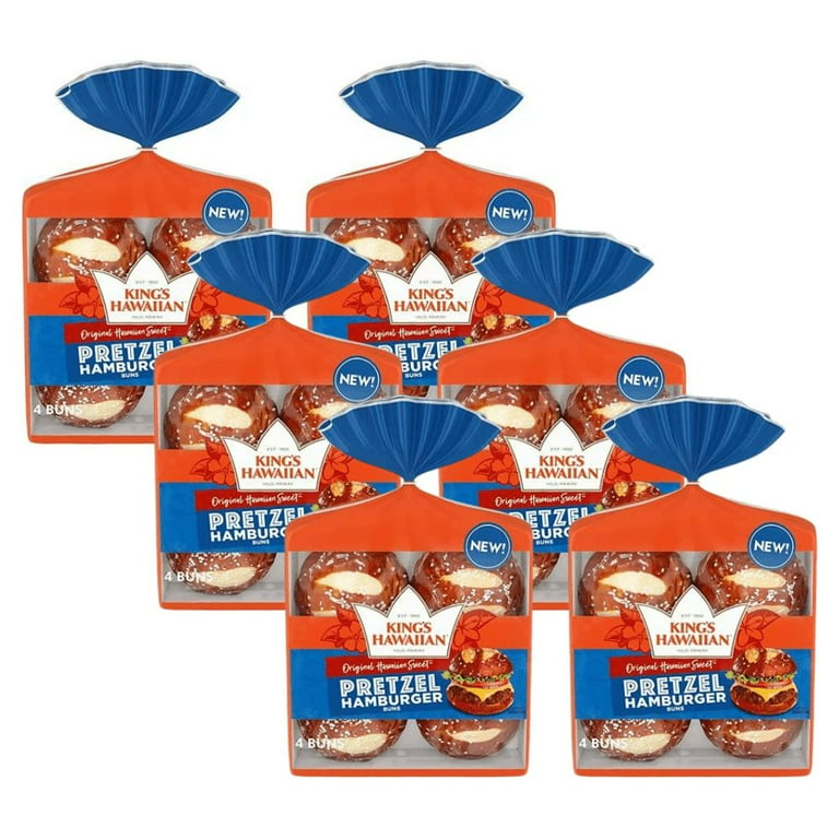 King's Hawaiian Sweet Pretzel Burger Buns, 4 Count, Pack of 6