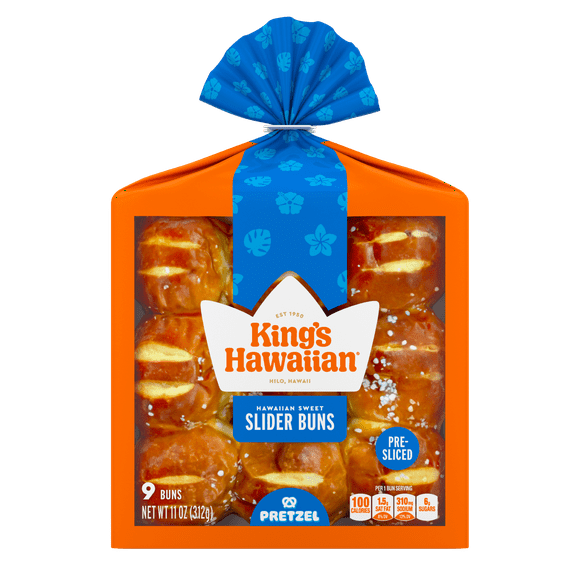 King's Hawaiian Pretzel Pre-Sliced Slider Buns, 9 Count, 11 oz, Shelf-Stable