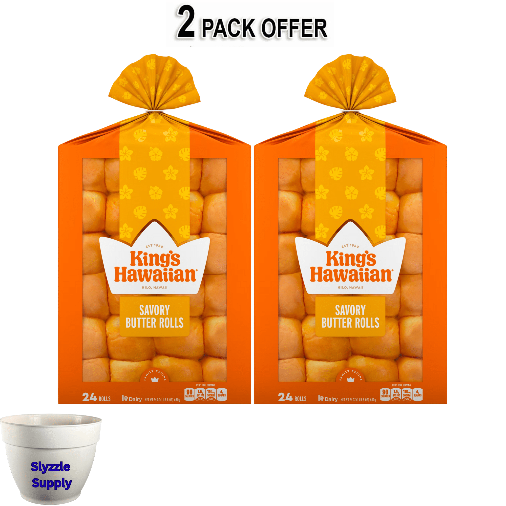 King's Hawaiian Savory Butter Dinner Rolls 24 Count, 24 oz, Shelf-Stable