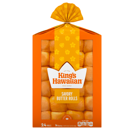 King's Hawaiian Savory Butter Dinner Rolls 24 Count, 24 oz, Shelf-Stable