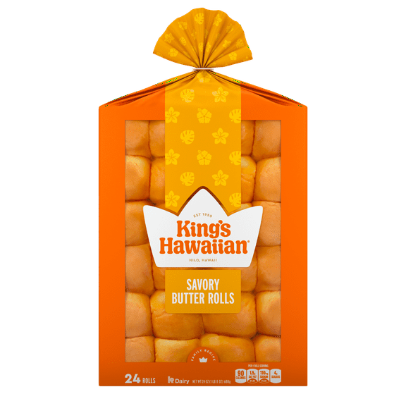 King's Hawaiian Savory Butter Dinner Rolls 24 Count, 24 oz, Shelf-Stable