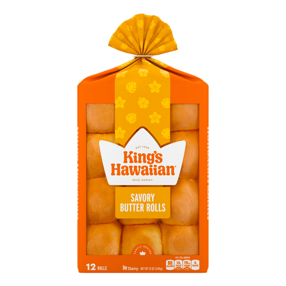 King's Hawaiian Savory Butter Rolls 12 Count, 12 oz, Shelf-Stable