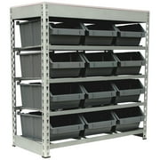 Kings Rack 4-Tier Metal Organizer Shelving Rack with 12 Bins in Gray