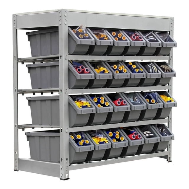 King's Rack 4-Tier Metal Storage Organizer with 24 Bins in Gray ...