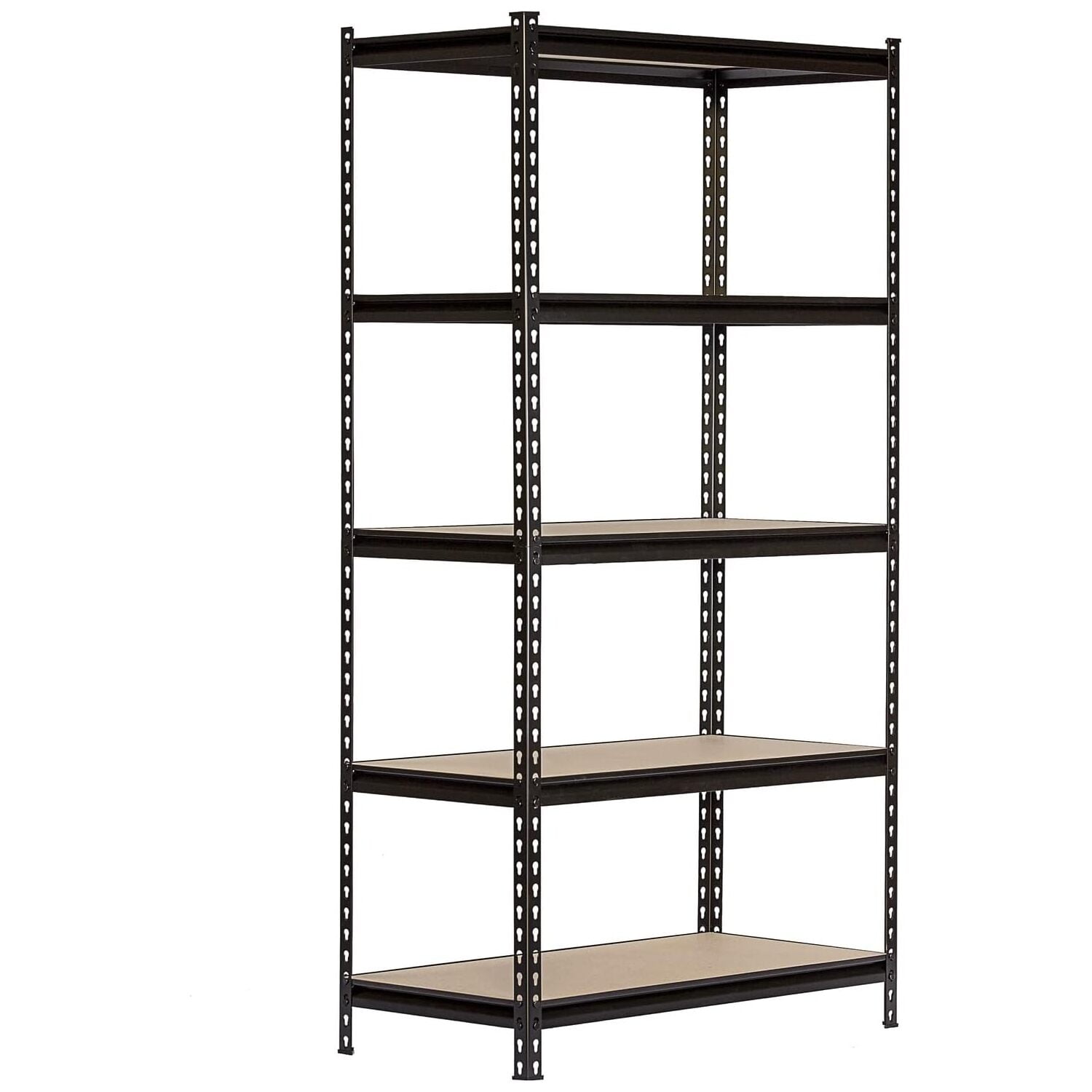 Adjustable Black and Wooden 5-Tier Steel Storage Rack