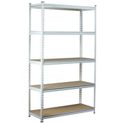 Kings Rack 5-Tier Metal Boltless Storage Shelving in White & Wooden