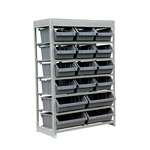King's Rack 6-Tier Metal Organizer Shelving Rack with 16 Bins in Gray