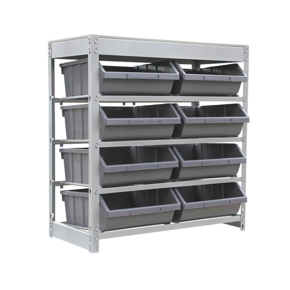 King's Rack Bin Rack Boltless Steel Storage System Organizer w/ 8 Plastic Bins in 4 tiers