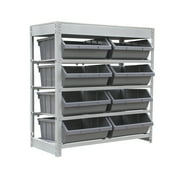 Kings Rack Bin Rack Boltless Steel Storage System Organizer w/ 8 Plastic Bins in 4 tiers