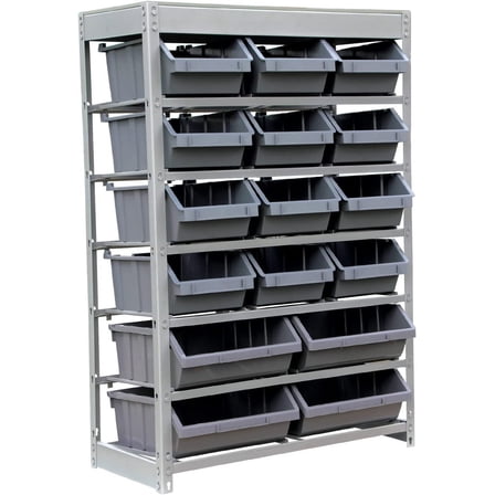King's Rack Bin Rack Storage System Heavy Duty Steel Rack Organizer Shelving Unit w/ 16 Plastic Bins in 6 tiers