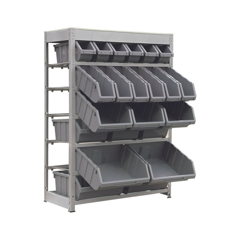 King's Rack Bin Rack Storage System Heavy Duty Steel Rack Organizer Shelving  Unit w/ 22 Plastic Bins in 6 tiers 