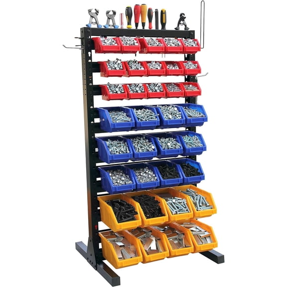 King's Rack Hanging Bin Rack Storage System Heavy Duty Steel Rack Organizer Shelving Unit w/ 70 Plastic Bins in 8 tiers