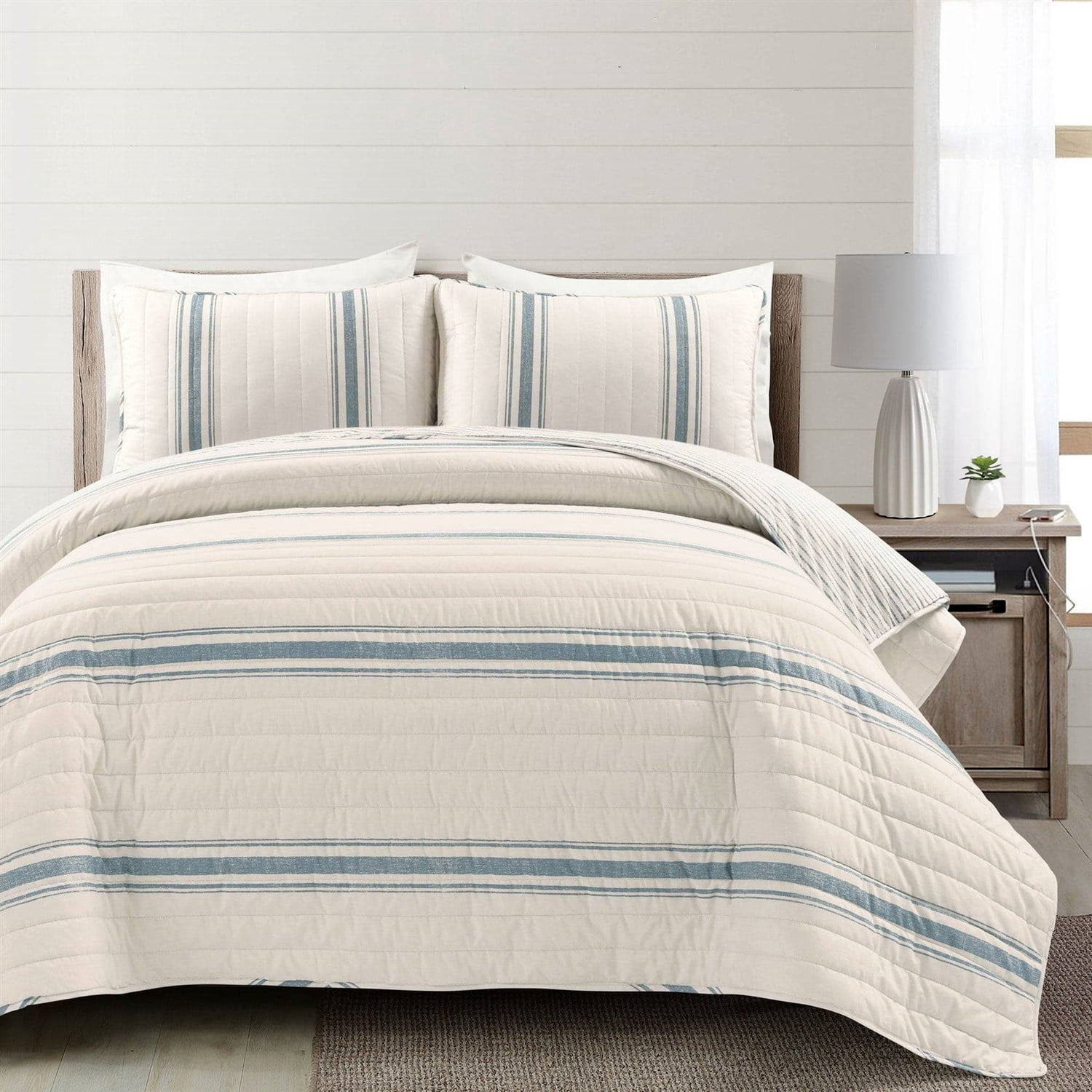 Tritard 3 Piece Coastal Quilt Sets King Size - Reversible Microfiber Quilts With 2 Shams Soft